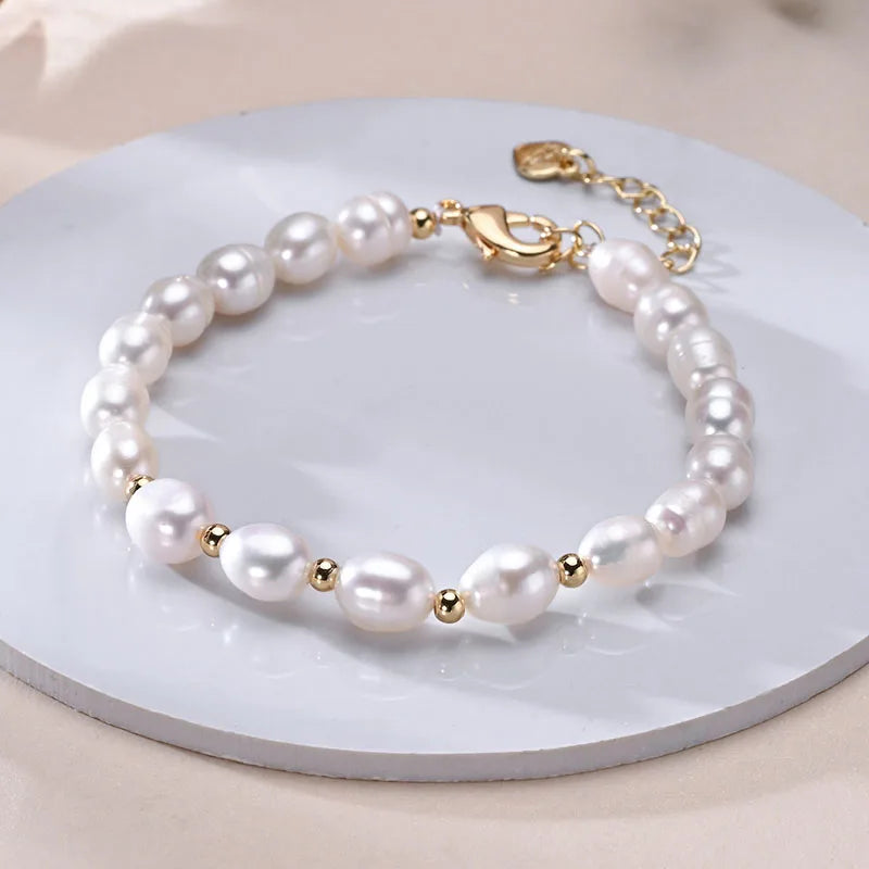 Natural Freshwater Pearls Multicolored Bracelet Golden Small Beads S925 Sterling Silver Chain Fine Jewelry Gifts for Women