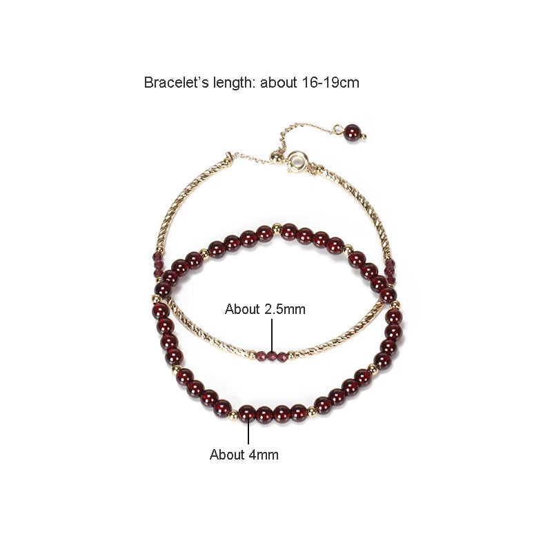 Exquisite 14k Gold Plated Wine Red Natural Garnet Beaded Bracelets for Women Female Lucky Fashion Jewelry Christmas Gifts YBR585