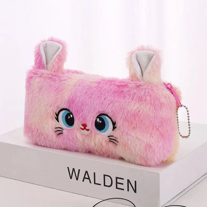 1/5/10PCs Plush Cartoon Pencil Case Cute Cat Pencil Pouch Large Capacity Pencil Bag Stationery for Girls Kids Back to School