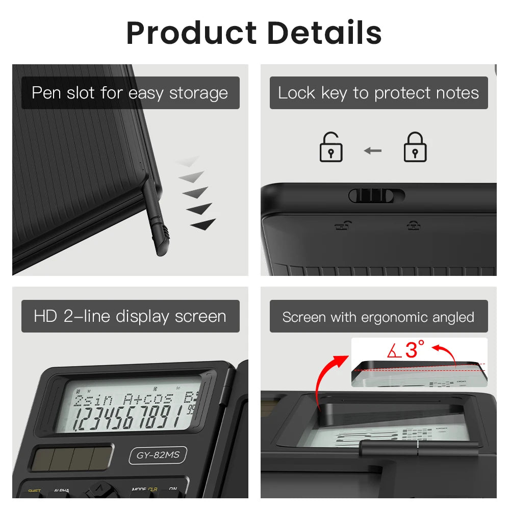 2-In-1 Foldable Scientific Calculator & 6 inch Writing Tablet 82MS 240 Function LCD Display For College Office Student Teacher