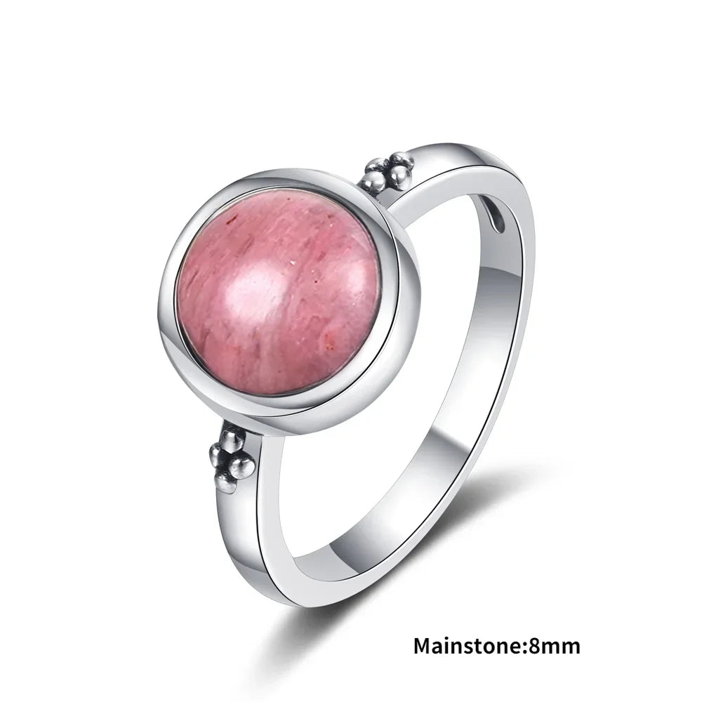 Natural Rhodochrosite Rings Women's S925 Silver Jewelry Ring Gifts Vintage Fine Wedding Ring