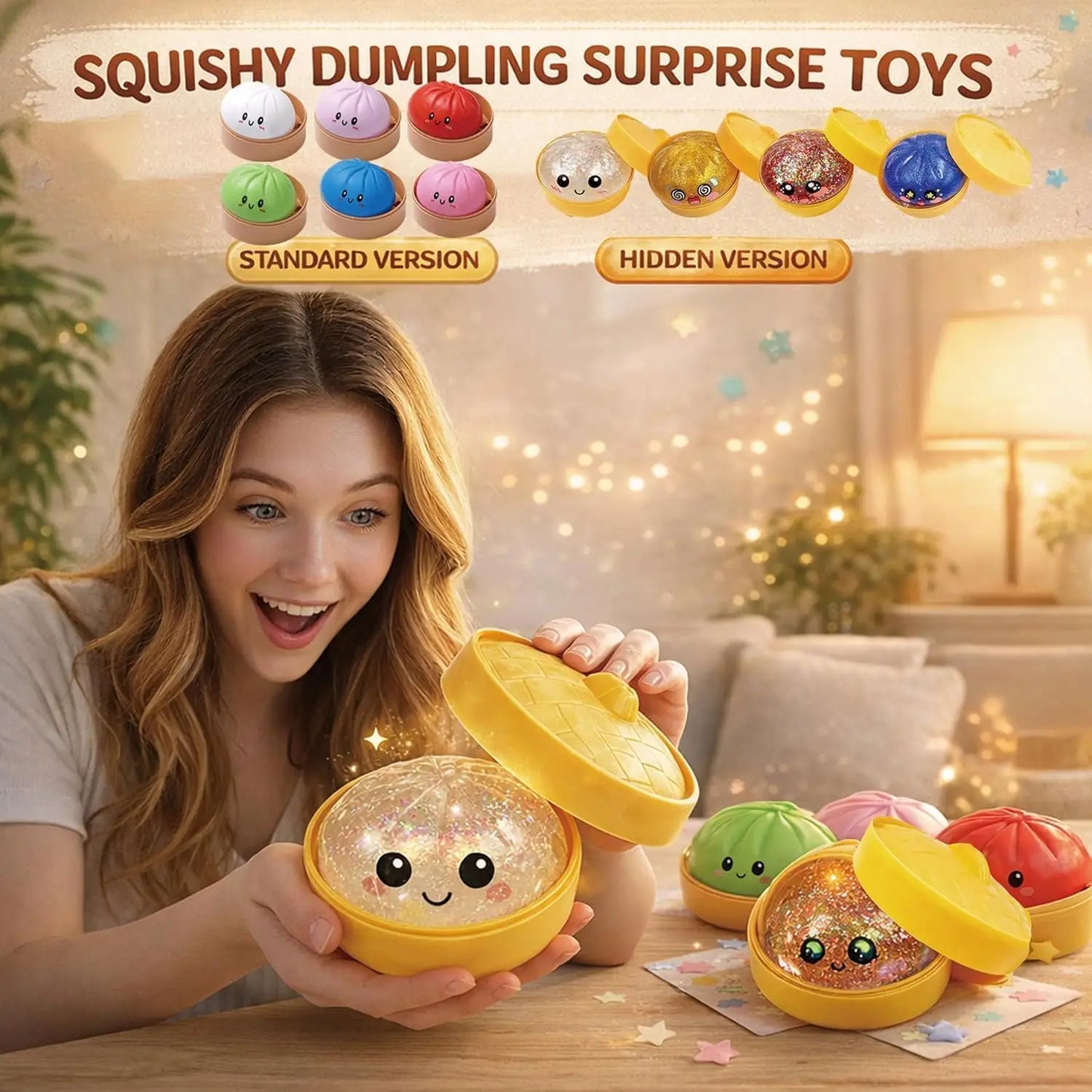 Glitter Dumpling Mystery Box: 10 Colors Random Stress Balls, Aesthetic Desktop Sensory Toy, Creative Office Fidget Gift