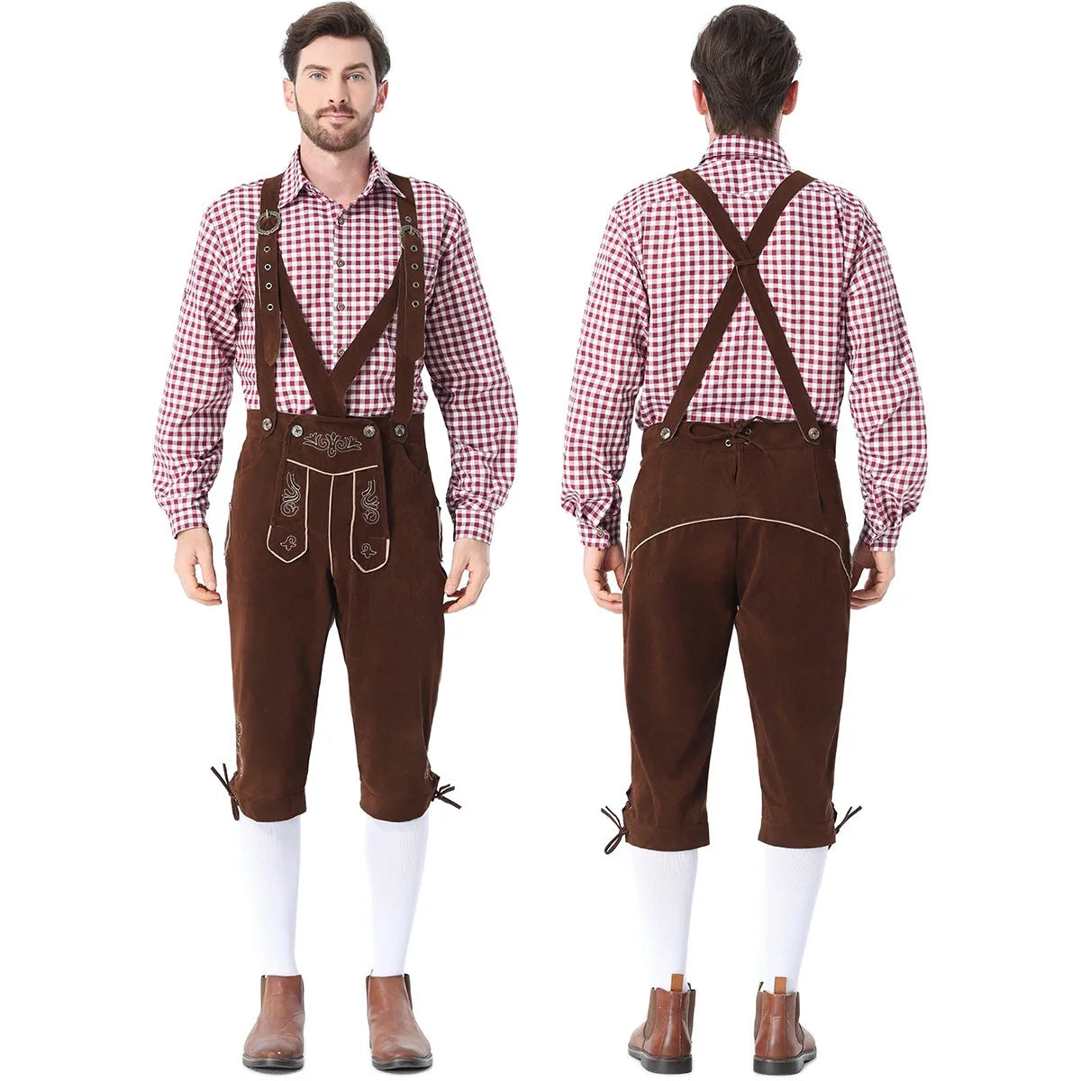 Cosplay Fancy Dress Halloween Party Costume Carnival Outfit Adult Men's Bavarian German Beer Festival Suspenders Short Sleeve