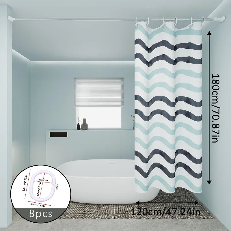 Two-color wavy pattern shower curtain, a simple yet design-savvy dry-wet separation partition shower curtain