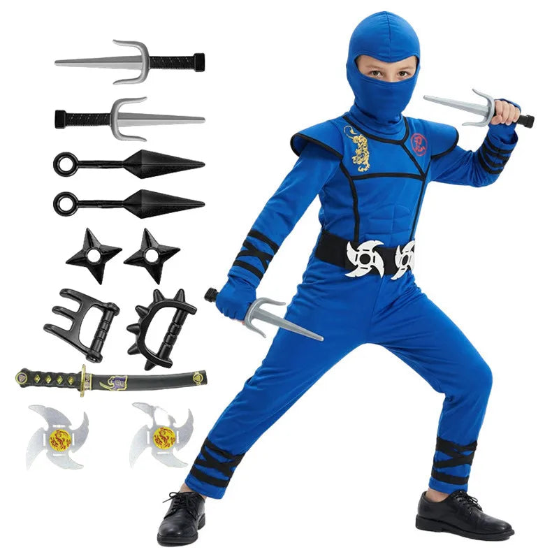 Boys Girls Ninja Role Play Costume Set with Mask Accessories and Toy Sword Ideal for Halloween Dress Up Holiday Party Costume