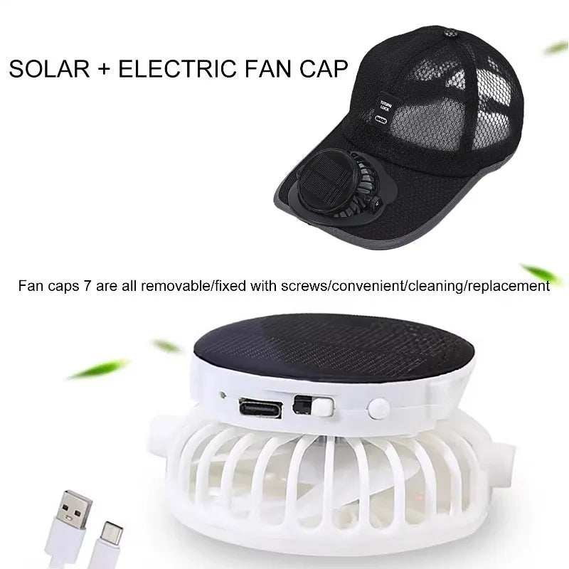 Solar Powered Cap with Fan Summer Breathable Mesh Sun Protection Outdoor Baseball Hat for Men USB Rechargeable Cooling Headwear