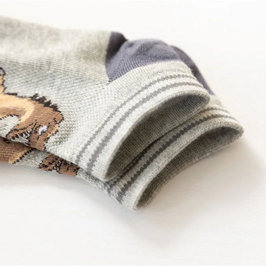 5 Pairs Boy's Dinosaur Pattern Socks Comfortable Breathable Casual Soft Kids Socks
