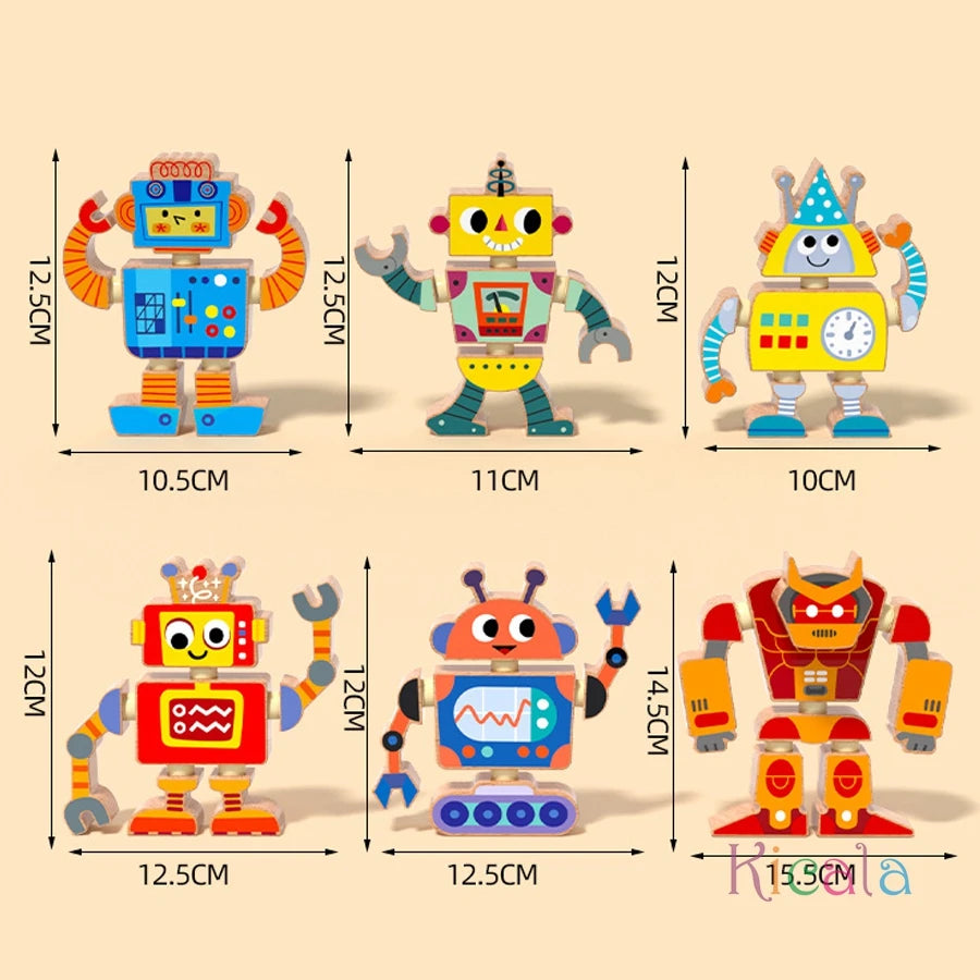 Creative wooden assembly robot STEM toy game disassembly assembly exercise Hand eye coordination ability Christmas DIY gifts