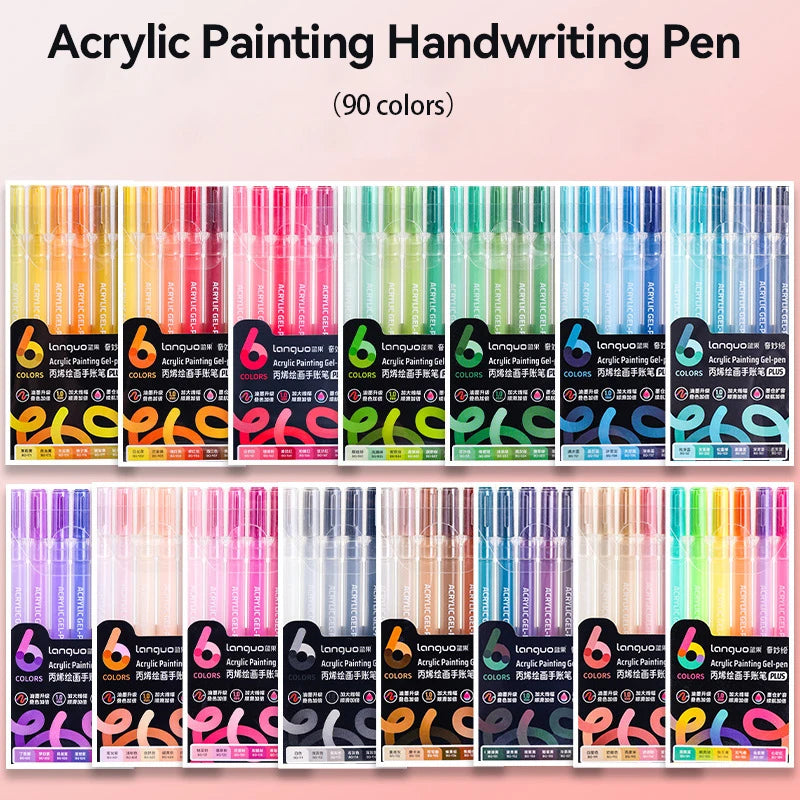 Languo 90 Colors Painting Acrylic Gel Pens Large Capacity Ink Pen for Drawing Diary Diy Coloring Doodling Painting Art Supplies