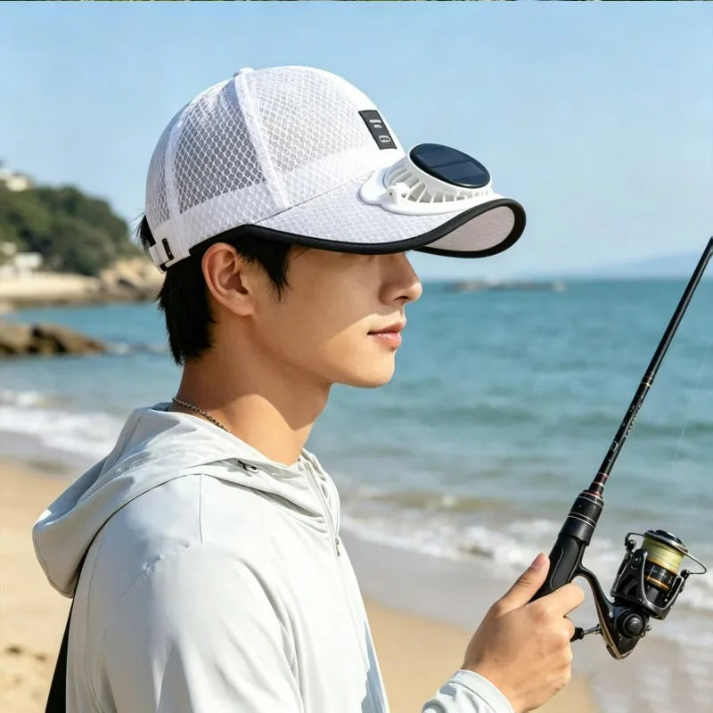 USB Rechargeable Solar Cooling Hat Outdoor Baseball Cap with Built in Fan Breathable Mesh Adjustable Wind Speed Camping Fishing