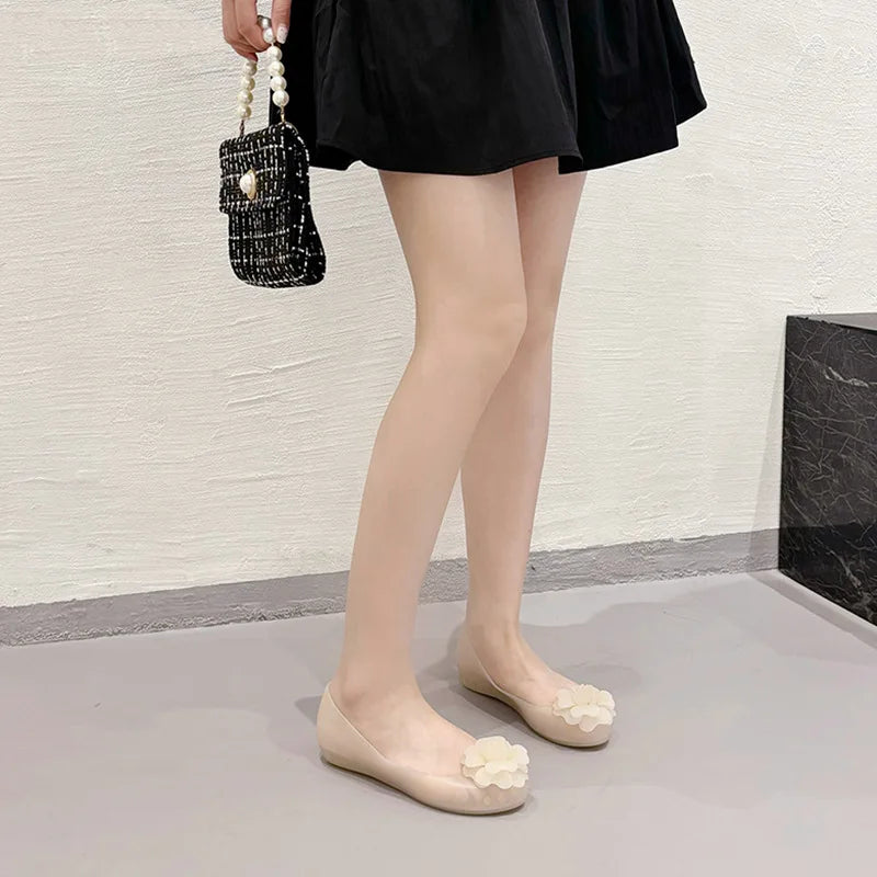 Soft Bottomed Women Jelly Flat Sandals Beach Comfort No Slip Summer Shoes Female Ballerina Round Toe Floral Design Footwears