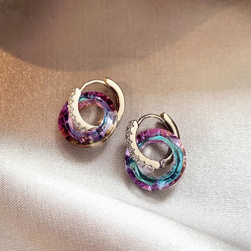 2025 Summer New Artificial Fantasy Crystal Circle Ring Buckle Pendant Earrings for Women's Luxury Jewelry Unusual Accessories