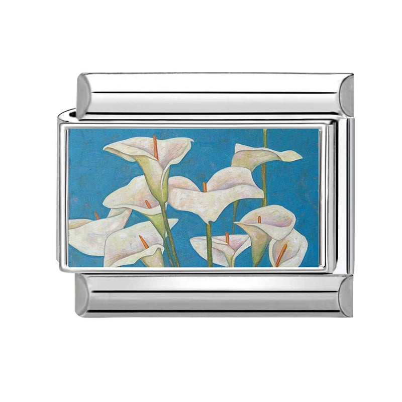 Wholesale Blue Series Beautiful Blue Flowers Italian Charms Fit 9mm Stainless Steel Women Fashion Bracelet DIY Jewelry Gifts