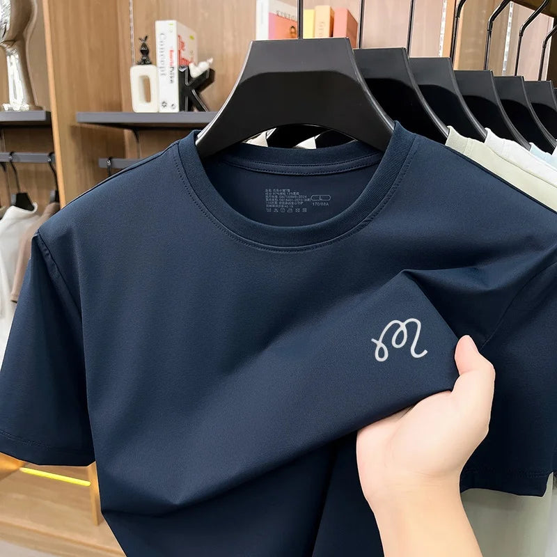 Men's New Summer High Quality Cooling Sensation T-Shirt Round Neck Brand Printing Short Sleeves Tops Leisure Fashion Men Swear