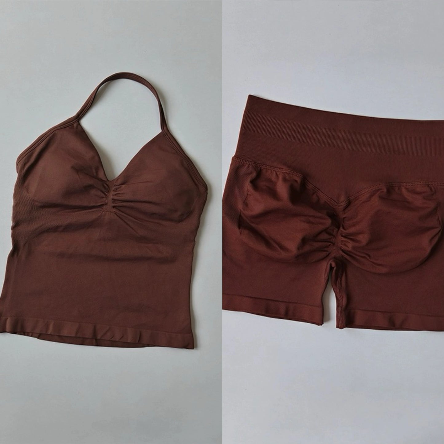 Sexy Halter Neck Beautiful Back High Waist Peach Sports Bras Shorts Suit Pilates Gathering Yoga Vest Training Fitness Bra Sets