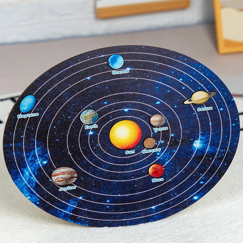 Solar System Model STEM 3D Assembly Eight Planets Jigsaw Kids Students Science Exploration Educational Wooden Matching Board Toy