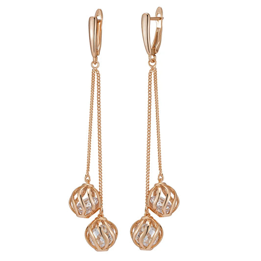 Kinel Hot Trend Long Tassel Dangle Earrings For Women Fashion 585 Rose Gold Color Natural Zircon Fine Daily Jewelry Crystal Gift