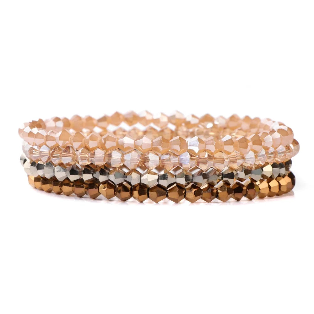 4Pcs/Set Crystal Bracelets For Women Girls Natural Stone Beads Bracelets Grey pink White blue series Crystal Fashion Jewelry