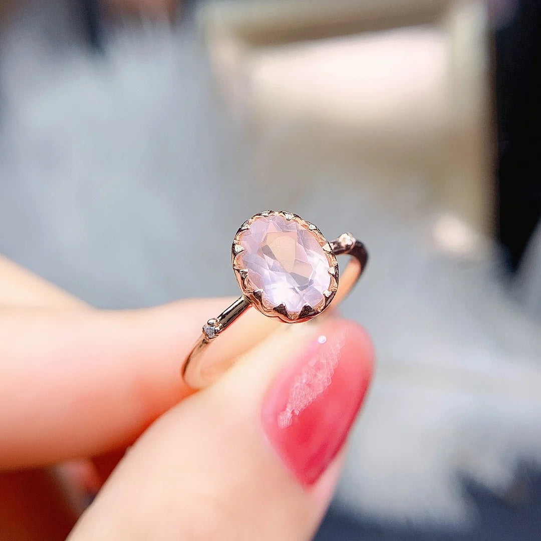 FS 6*8mm Natural Rose Quartz Simplicity Ring S925 Sterling Silver Fine Fashion Charm Weddings Jewelry for Women MeiBaPJ