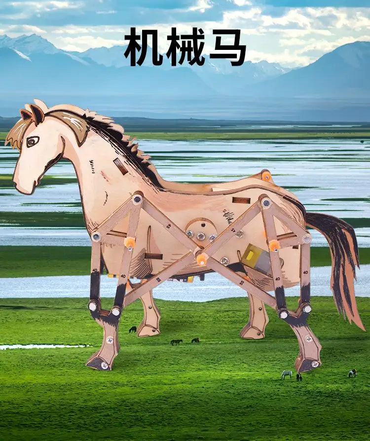 3D Wooden Puzzle DIY Assembled Model Mechanical Horse Science Discovery STEM Education Physics Experiment Kit For Children Gifts