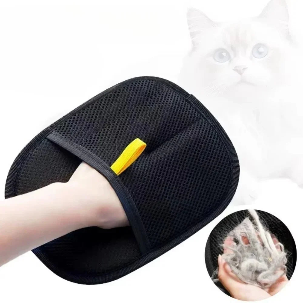 Reusable Double-Sided Pet Hair Removal Glove Anti-Static Grooming Tool for Cats Dogs Soft Brush Mitt for Furniture Carpet Cloth