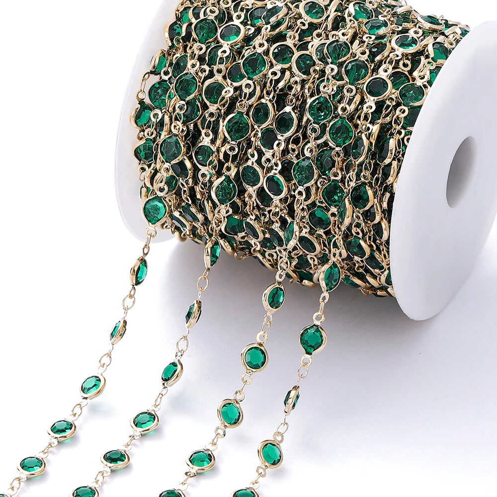 1M Crystal Zircon Stone Chain Colorful Glass Beads Chains For DIY Necklace Bracelet Jewelry Making Supplies Findings