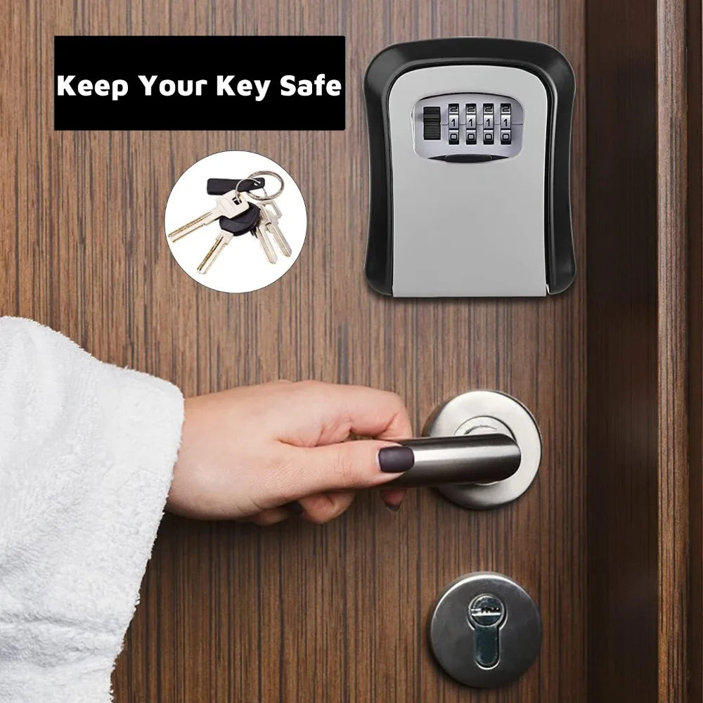 Wall Mount Key Lock Box 4 Digit Password Code Security Lock No Key for Home Office Key Safe Secret Storage Box Organizer