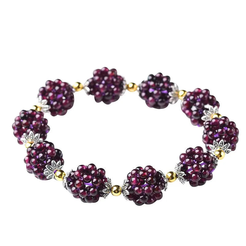 Buyee Natural Garnet Bracelet Small Round Loose Stone Bracelets Wine Red Gem Bead Charm Bracelet for Women Fashion Fine Jewelry