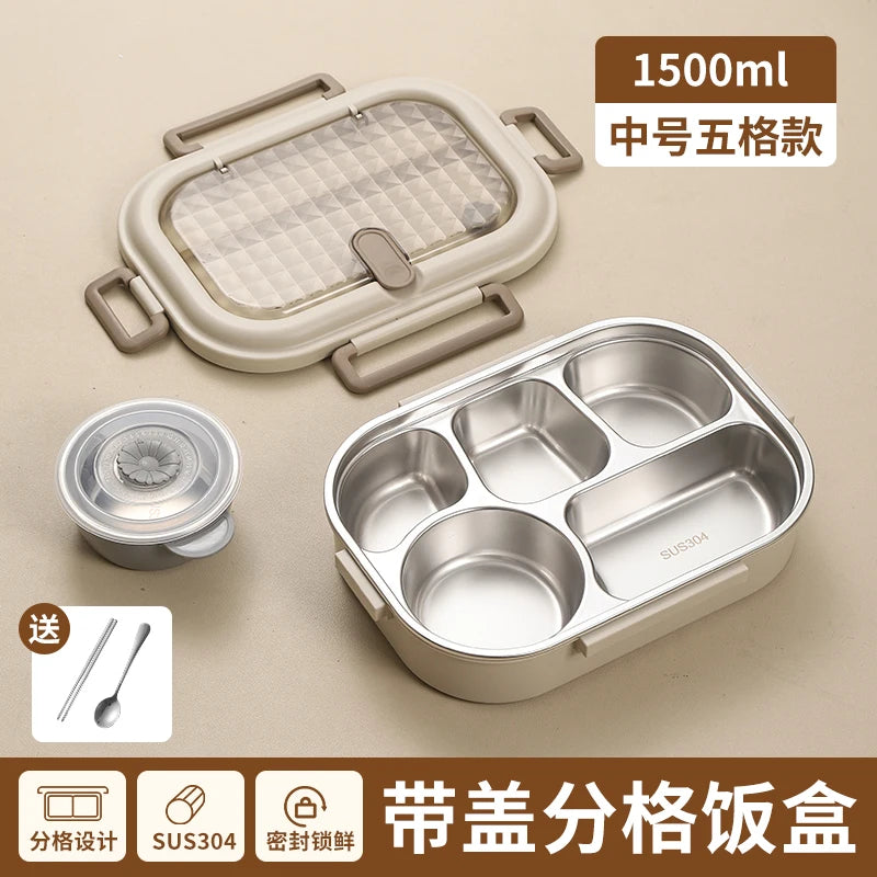 304 Stainless Steel Insulated Lunch Box Office Workers Sealed Portable Lunch Box with Bag Students Kids Commercial Bento Box Set