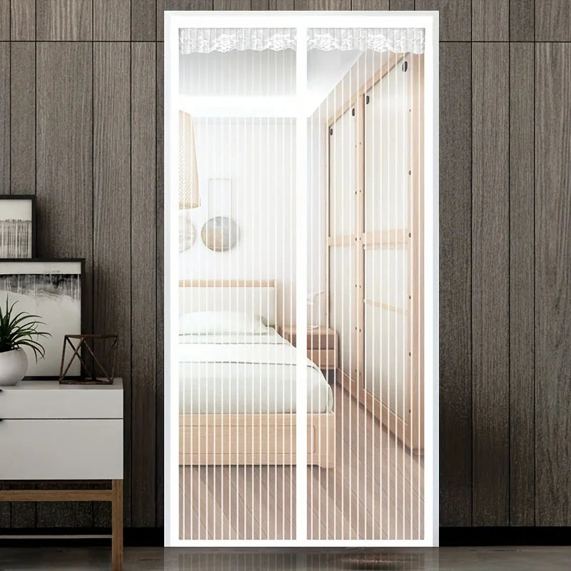 Anti-Mosquito Magnetic Screen Curtain Summer Essential Magnetic Self-Closing White Striped Mosquito Screen Door - Breathable