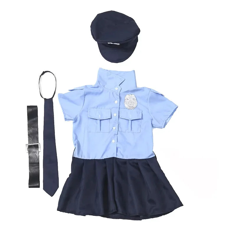 Girl Police Officer Costume Set Cop Uniform Dress Up Halloween Out fits for Kids