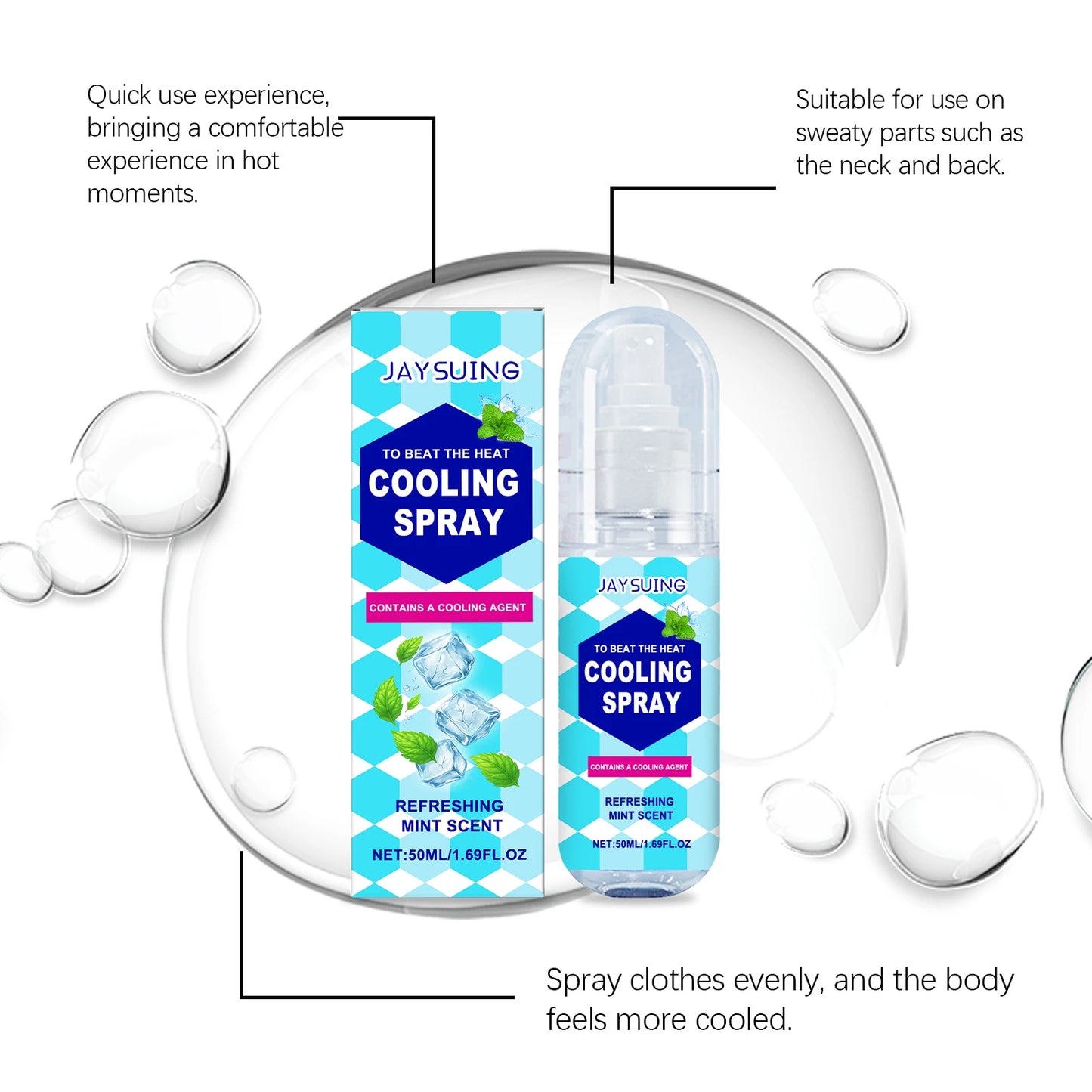 Cooling Spray Portable Outdoor Cool Sensation Body Spray Summer Instant Refreshing Mist Anti-Heat Hydrating Gentle Skin Care