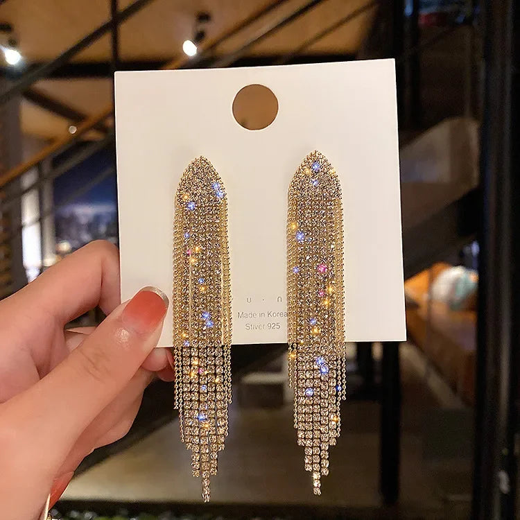 New Green Red Crystal Beaded Pendant Tassel Earrings for Women Exquisite Light Luxury Unique Design Personalized Girls Jewelry