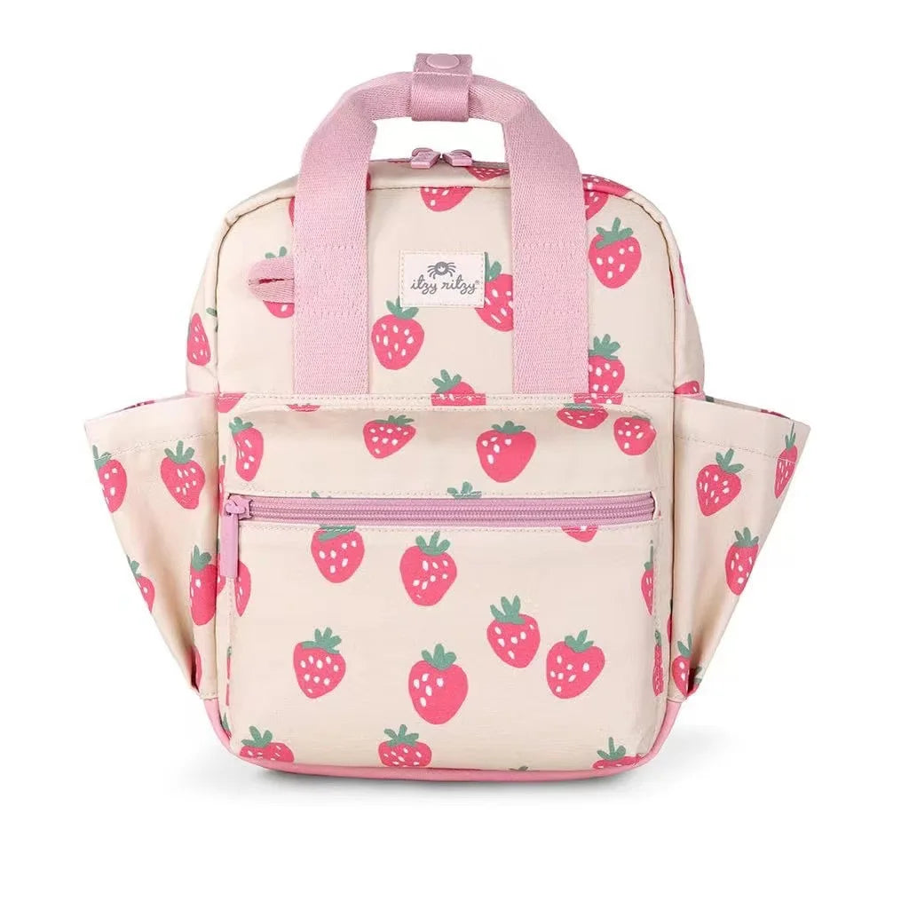 New Summer Cartoon Kindergarten Baby Backpack Embroidered Strawberries Fresh Color Contrasting Backpack