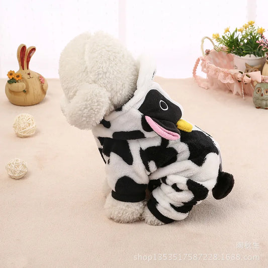 Cow Dog Costume – Warm Funny Halloween Outfit for Small & Medium Dogs, XS–XL