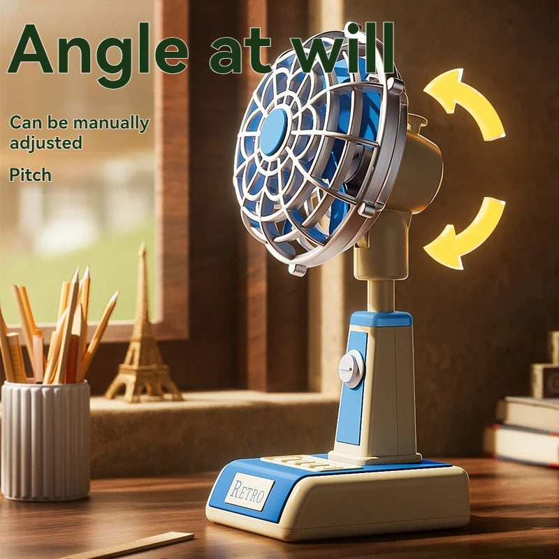 Retro USB charging handheld fan, silent mini fan, summer portable outdoor travel office mini fan, ultra quiet folding mini fan