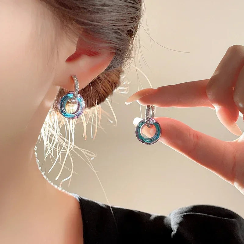 2025 Summer New Artificial Fantasy Crystal Circle Ring Buckle Pendant Earrings for Women's Luxury Jewelry Unusual Accessories