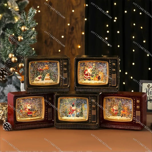 For Christmas Music Snow Water Filling TV Night Light Gift Ornament Christmas Decorations Music Box