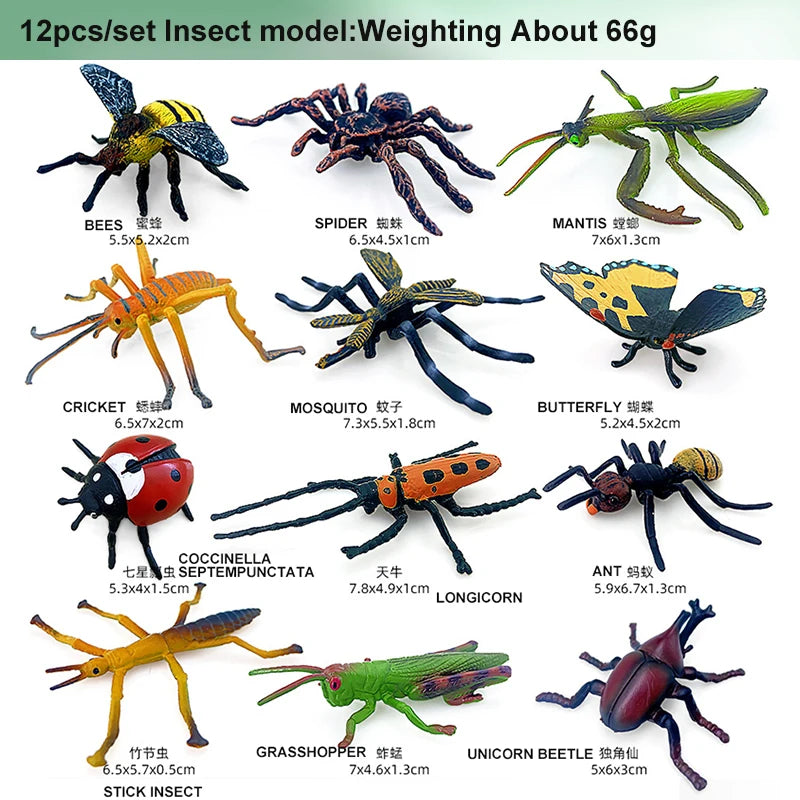 12pcs Wild Insect Animals Model Set Butterfly Scorpion Mantis Cicada Lizard Action Figures Miniature Kid Education Halloween Toy