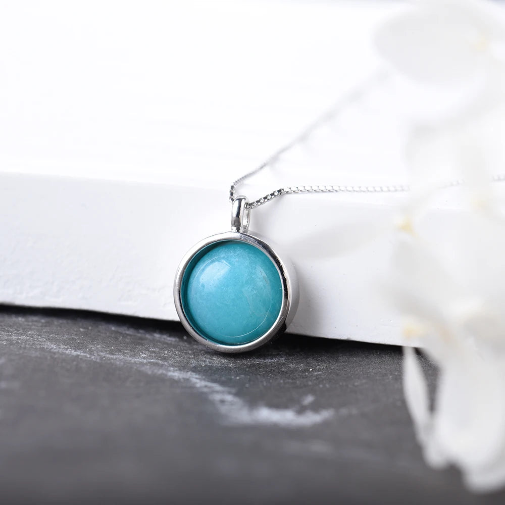 ITSMOS TOP Natural Aquamarine Pendant Necklace Amazonite Stone s925 Sterling Silver Chain Elegant Jewelry for Women Romatic
