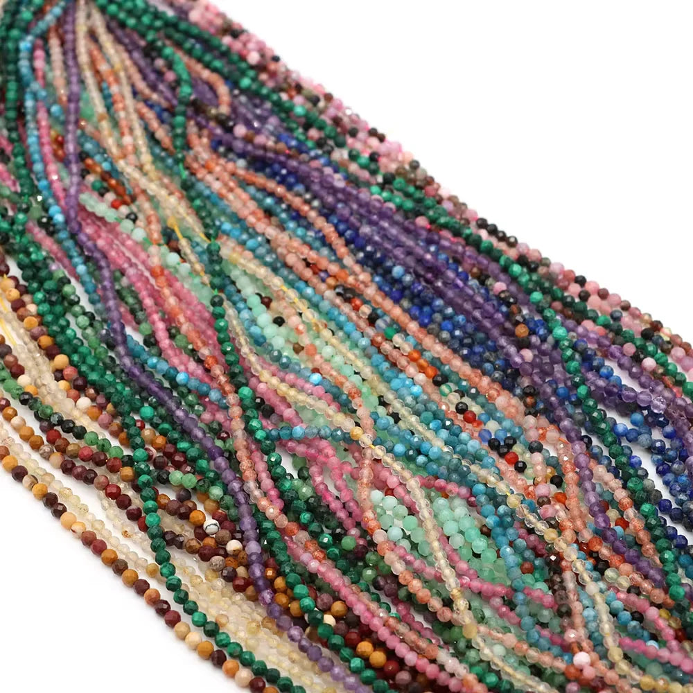 2 3mm Natural Faceted Amethyst Garnet Tourmaline Gem Stone Beads Round Mineral Bead for Jewelry Making DIY Bracelet Accessories