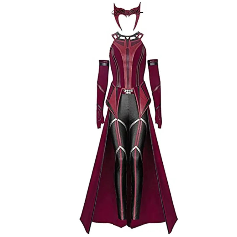 Scarlet Cosplay Witch Maximoff Wanda Vision Cosplay Costume Headwear Cloak and Pants Full Set Outfit Halloween Accessories Props