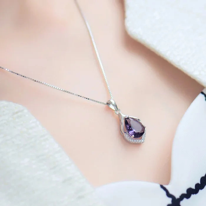 Natural Amethyst S925 Silver Necklace Female Pendants Clavicle Chain Accessories Peridot Gemstone Bizuteria Jewelry Pendants