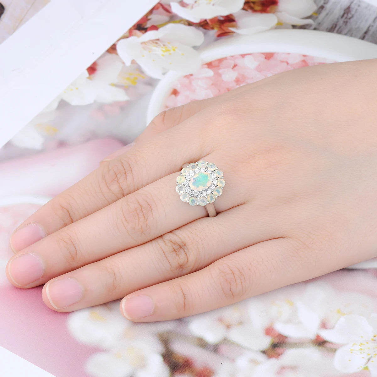 Natural Opal Solid Sterling Silver Rings 1.78 Carats Genuine Gemstone Romantic Classic Fine Jewelry Design S925 Women Birthday