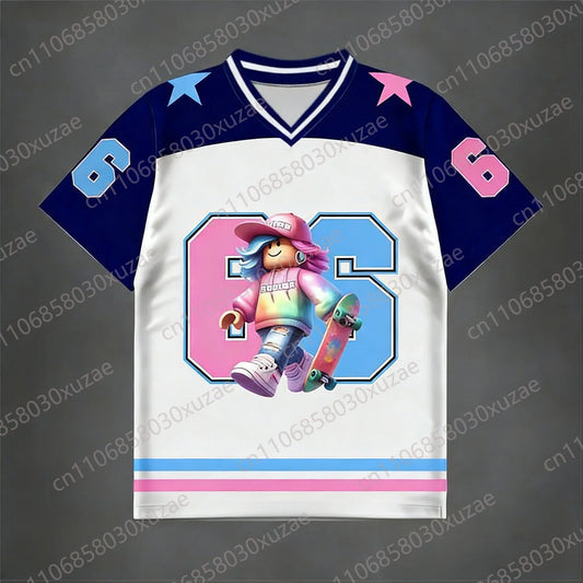 Roblox T-Shirt Kids Boys Avatar With Headphones Graphic Tee V-Neck 3D Print Gamer Summer Top Gift