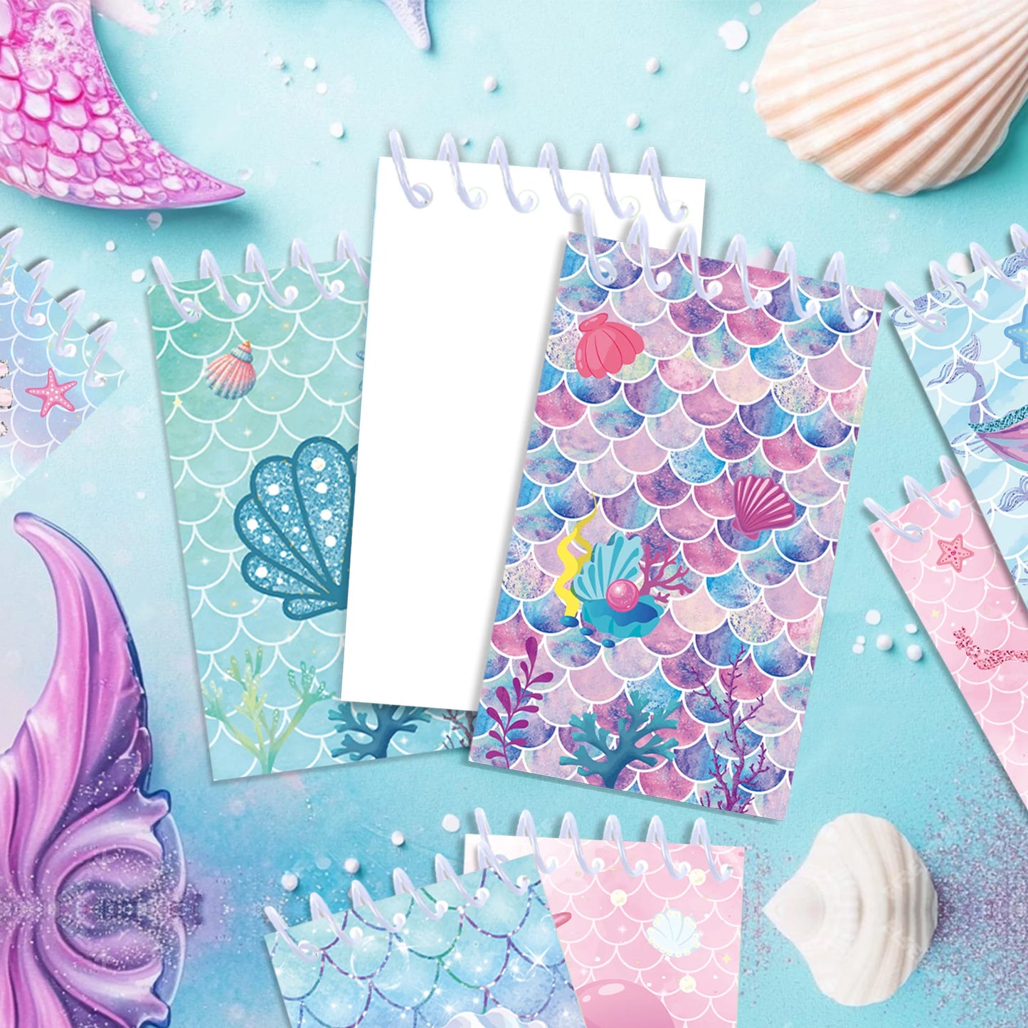 8pcs Mermaid Theme Mini Spiral Pocket Notebooks Memo Pad Coil Booklet Notepads For Office Stationery School Diaries Gifts