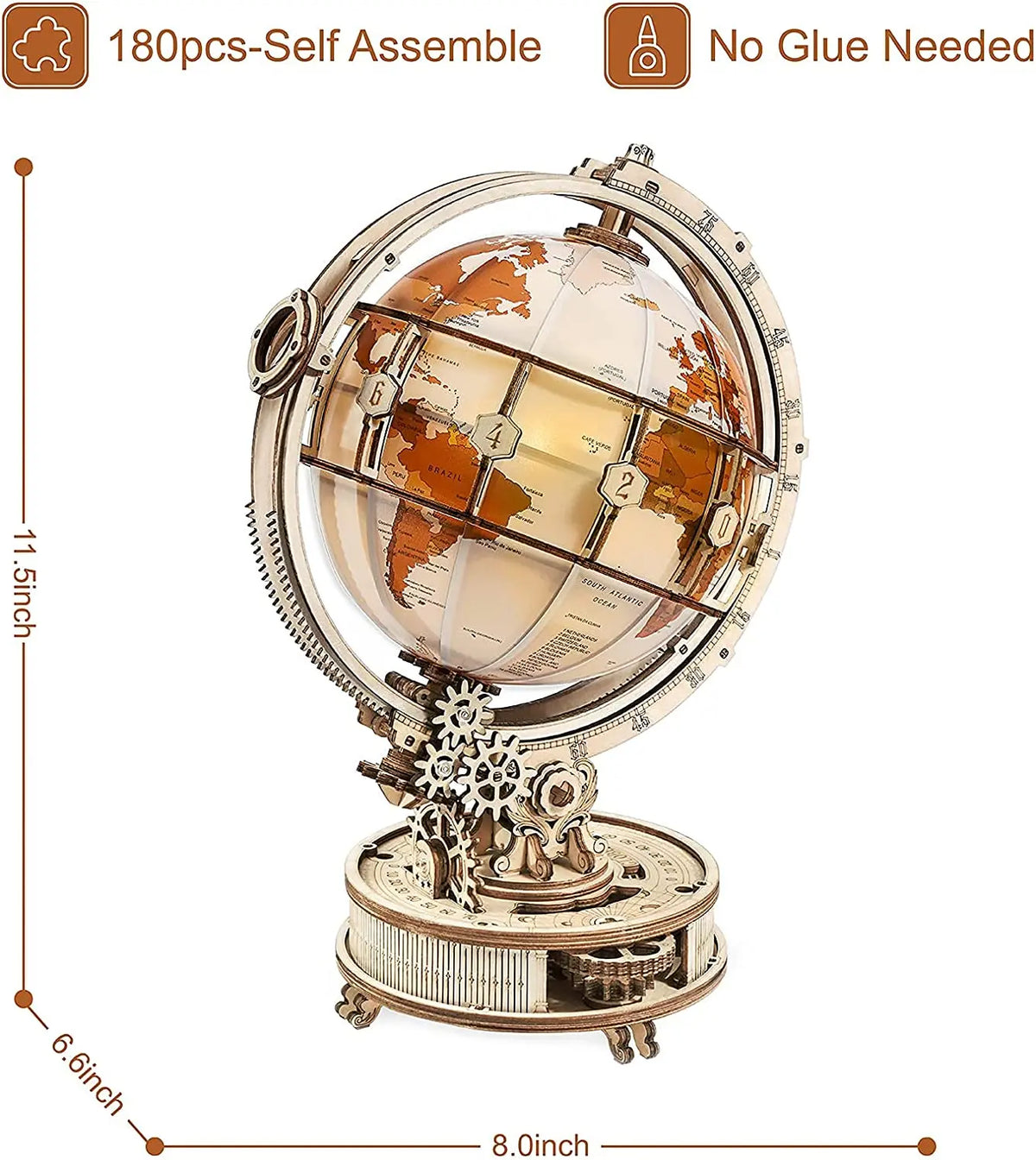 ROKR Glow-in-the-Dark Globe 3D Puzzle Set, Mechanical and Architectural Structure Puzzle Craft, Educational Toy Gift for Adults