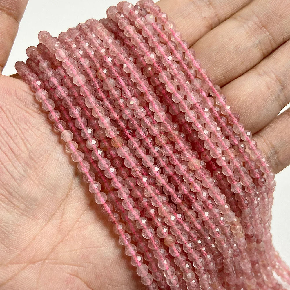 Natural Rose Pink Red Quartz Crystal Stone Beads 2 3 4mm Agates Chalcedony Morganite Rhodochrosite Gem Bead For Making Jewelry