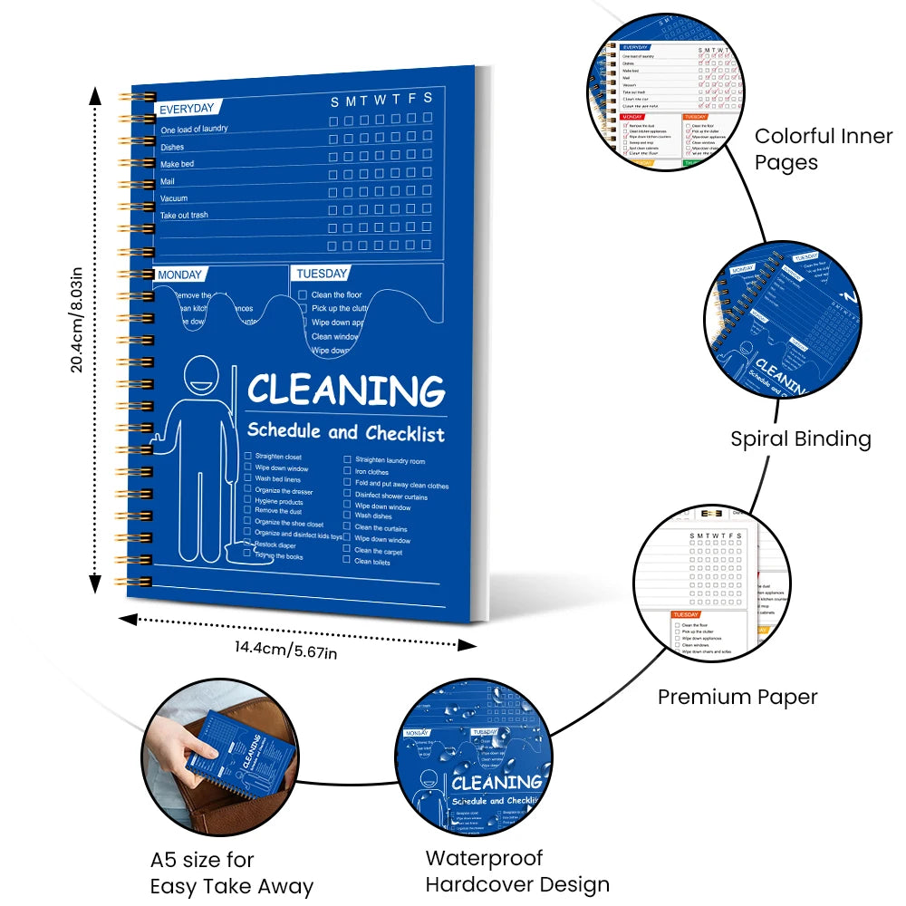 Cleaning Schedule Planner Notebook A5 Spiral Daily Weekly Monthly Checklist Home Organizer Task Log Book