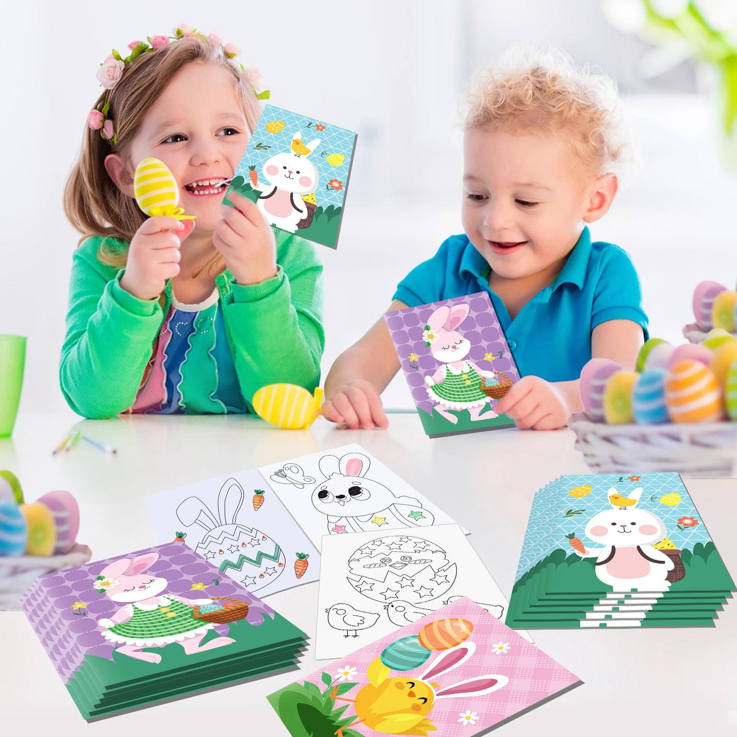 12pcs Easter Graffiti, Drawing Painting Books, Kids Gifts,Egg Bunny Rabbit Pattern,DIY Coloring Book,Birthday Party Gifts